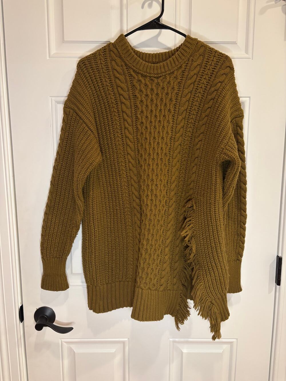 J.Crew Cable Knit Fringe Sweater – Olive Green – Medium